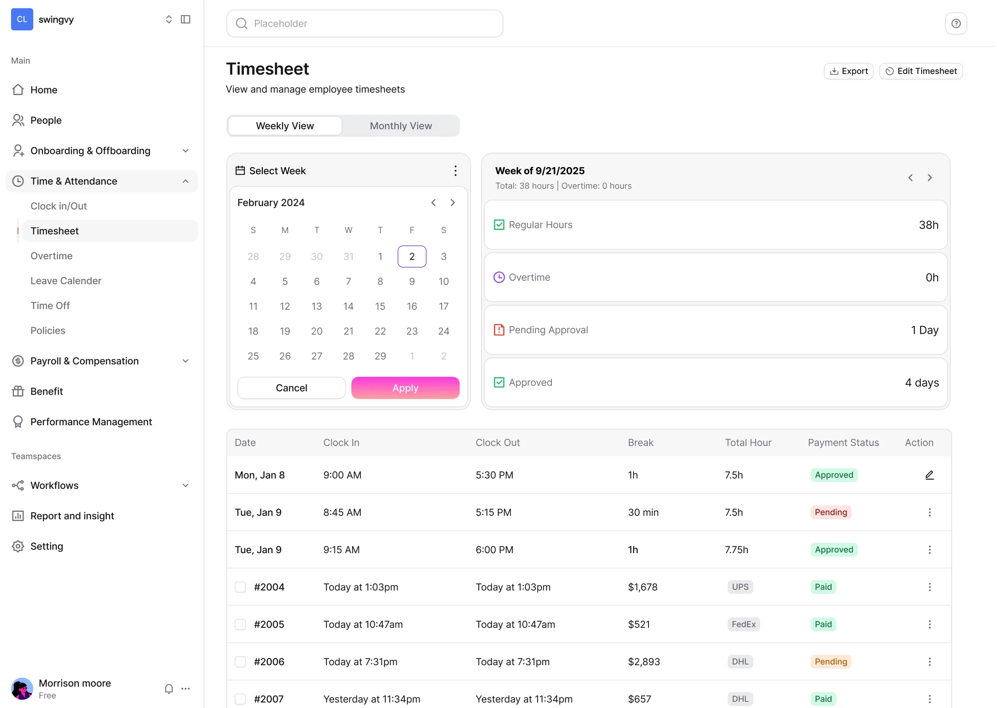 OrbitHR Time & Attendance Timesheet